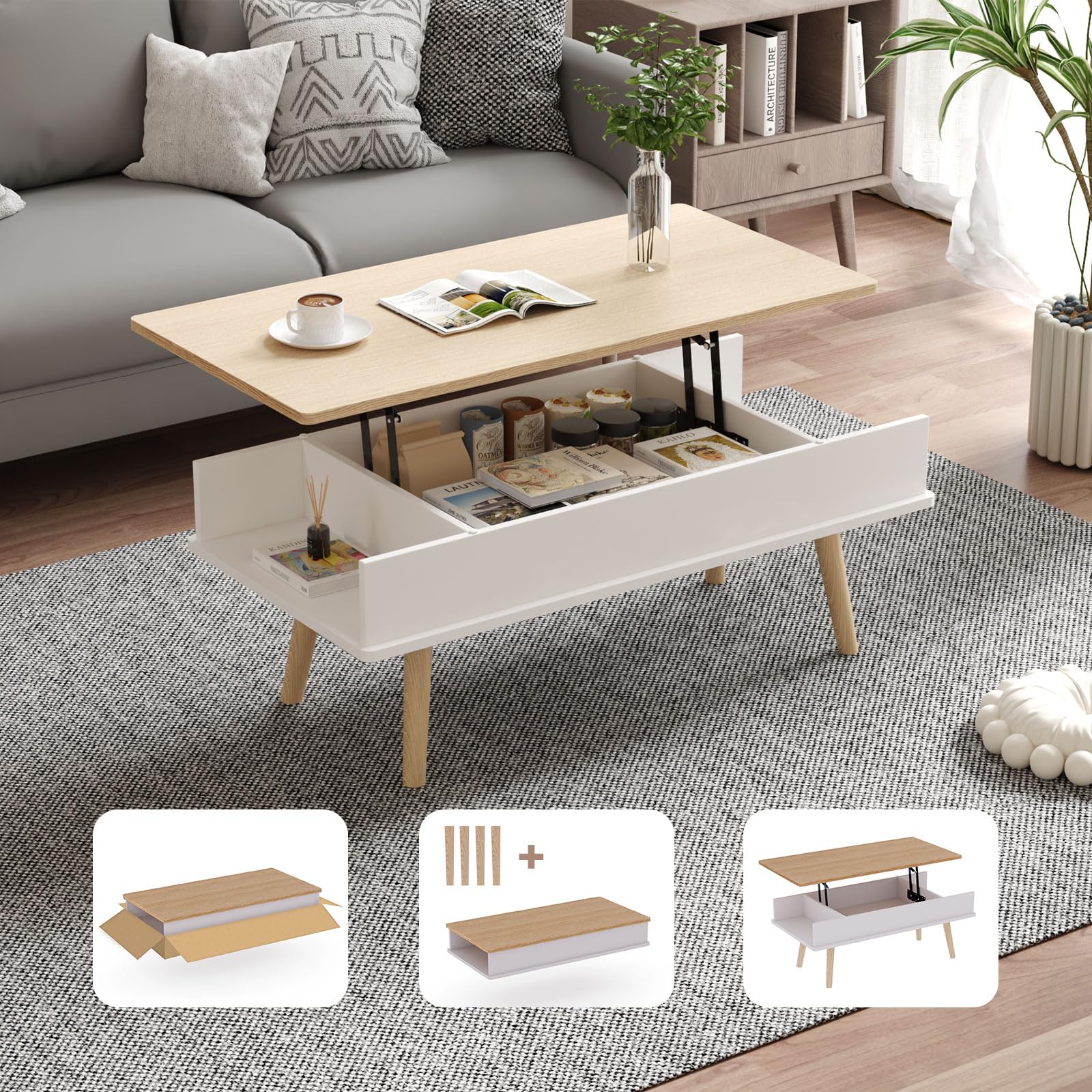 Amazon.com: VYRIVA Lift Top Coffee Table, One Minute No Assembly
